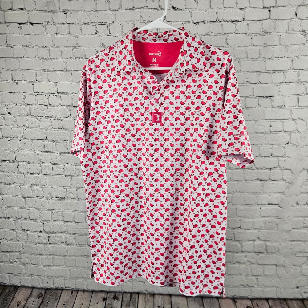 Bogey Bros Mens Pink Taco Print Golf Polo Shirt Size Medium Short Sleeve Stretch